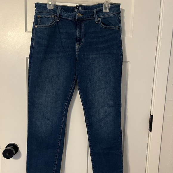 Gap Classic Straight Fit Jeans Women Size 12 (31) Regular Blue Stretch Dark Wash - Picture 1 of 10